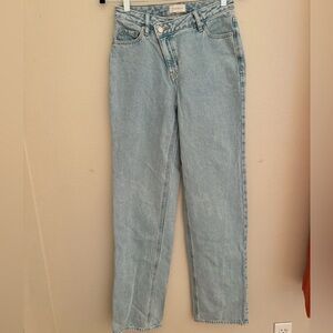 Diagonal Zip Wide Leg Jeans